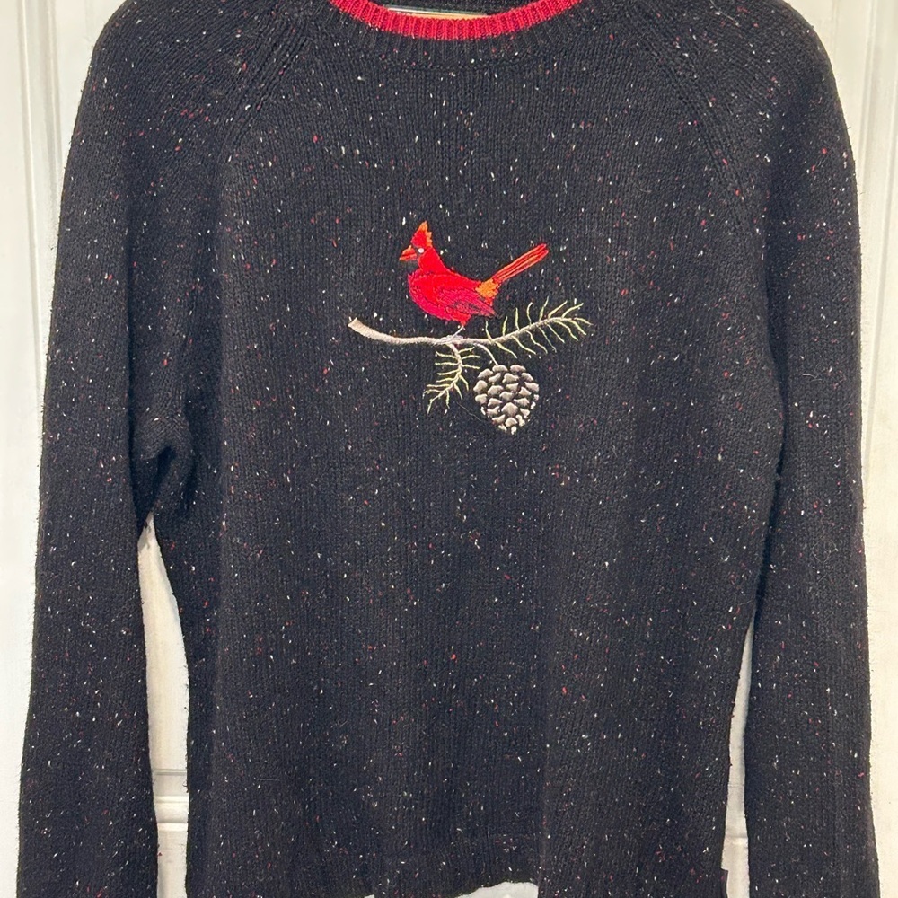 Woolrich Sweater Women's Black Winter Cardinal Grandmacore Christmas Sz L petite